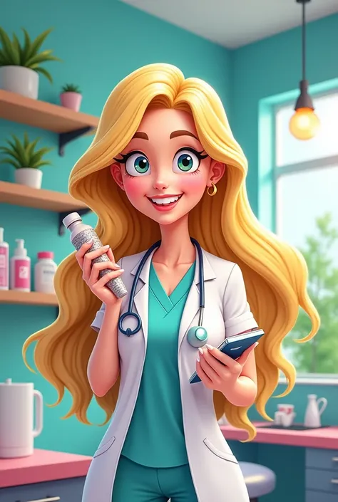 Cartoon woman dentist past time long blonde hair