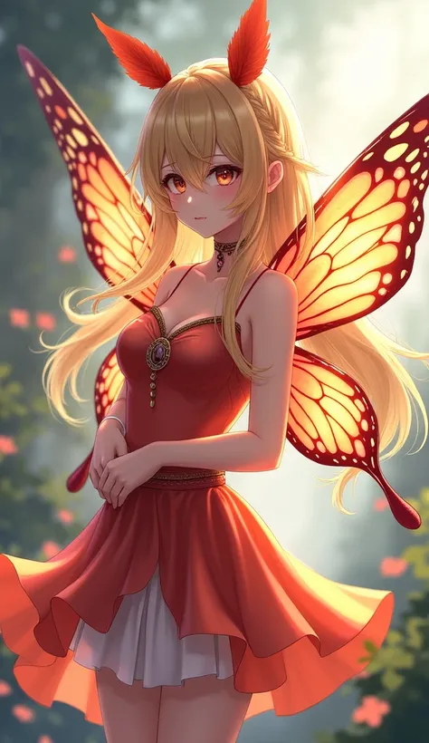 One girl ,Fairy, Butterfly Wings, Beautiful clothes,(High resolution, Attention to detail, Highest quality), Medium chest