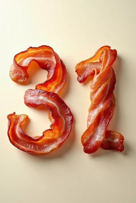 The phrase "is 31/08" made by bacon slices