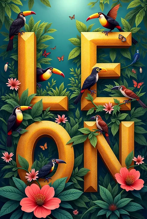 Write the letters lemon, and in the background the most representative animals of the Ecuadorian Amazon together with the heliconia as fauna, Also put Amazonian people.