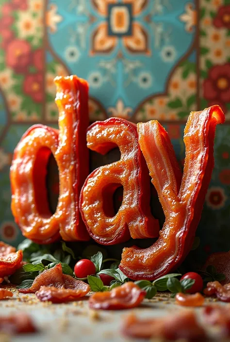 The phrase "day" made by bacon slices in Portuguese