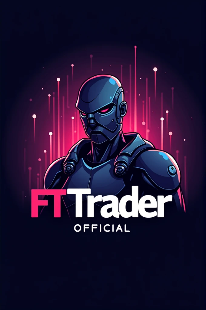 Create a name for the YouTube channel logo with the name FT trader official Type of channel for operations with the financial market and with indicators half robotic with purple lights in the background and a prominent name FT trader official 