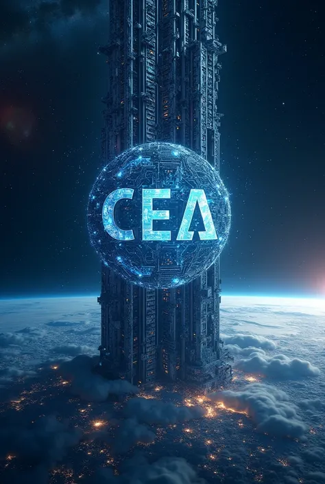 Image of artificial intelligence and large logo of CEA COCHABAMBA and also that the image in space 