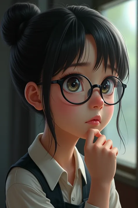 look ahead, tied hair, girl with glasses
