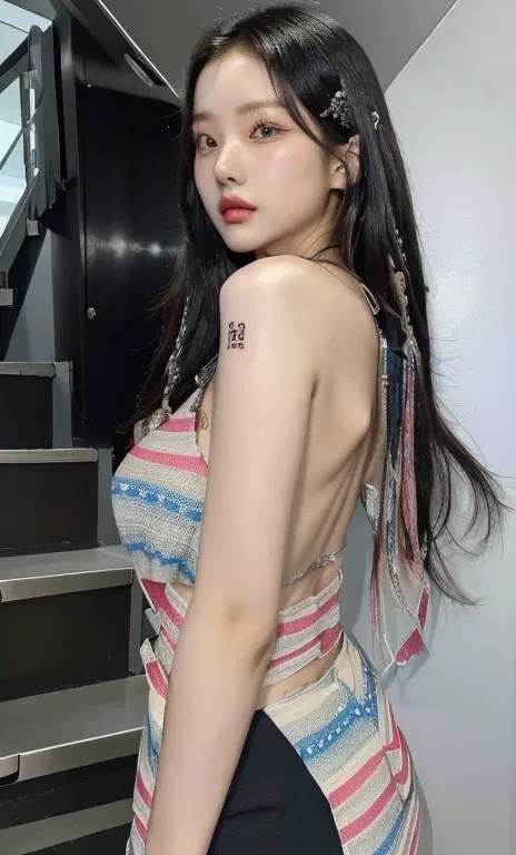 mujer asiática araffed and blue like eys, of taiwanese girl con tatuajes, manga del tatuaje en su brazo derecho, con tatuajes, x...