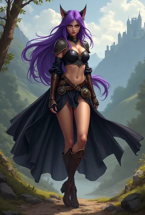 Yoruichi from Bleach medieval version without cat ears, with elf ears

