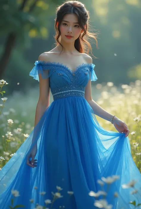 Girl wear blue dress 