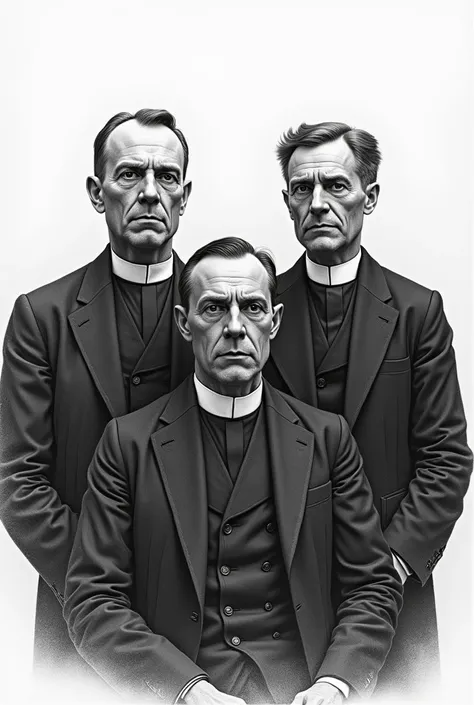 Create an image of evangelical pastors in the 1900s,  as if they were pencil drawings.