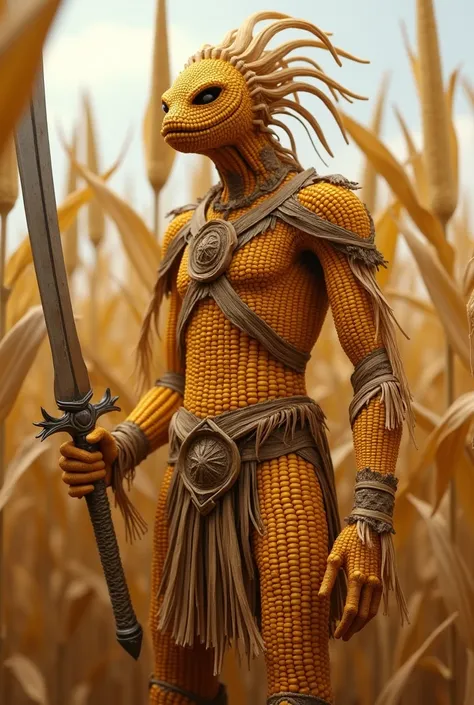 Make me an avatar image of a corn doll to compete in an avatar battler tournament where they fight corn against corn , can have armor, swords, Weapons