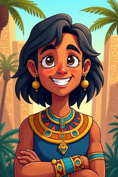 Cartoon of a man of Egyptian origin with dark straight hair 