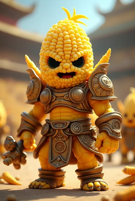 Make me a small avatar image of a corn doll to compete in an avatar battler tournament where they fight corn against corn , You can have 3D type armor and weapons with a lot of imagination 