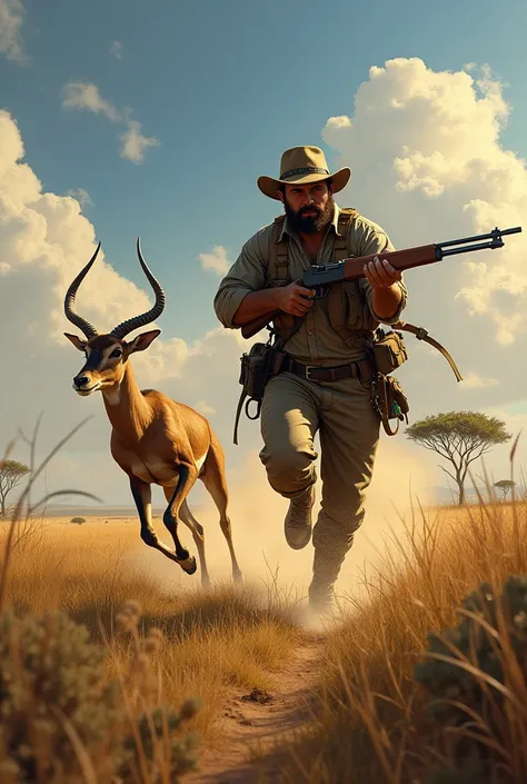 The hunter shoot the antelope 