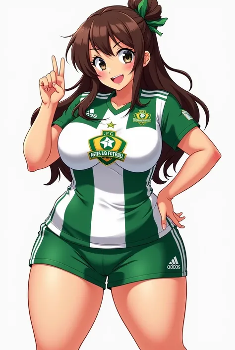 2D busty anime girl in Santos Football Club outfit 