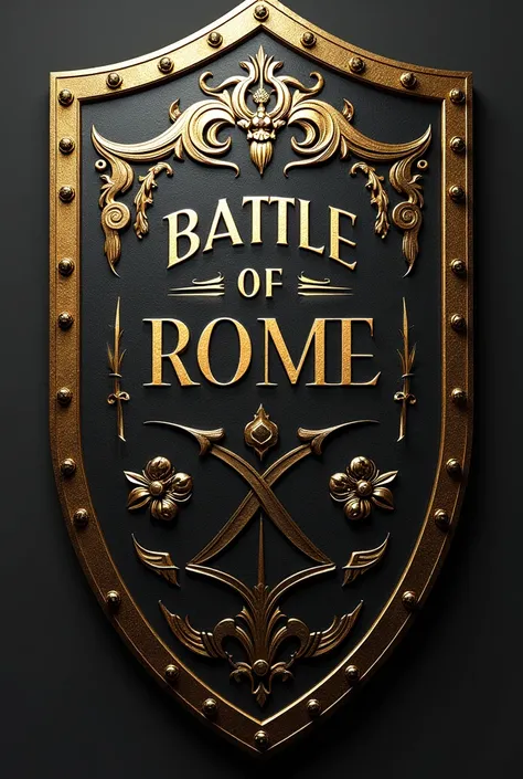 SHIELD WITH GOLDEN EDGES BLACK AND WHITE COLOR IN THE CENTER THE NAME BATTLE OF ROME 