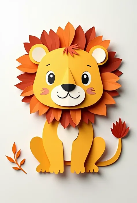 Create a layered paper art of a cute little lion on a white background