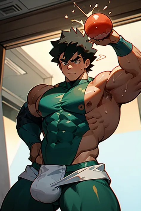 Ash Ketchum from Pokémon anime as a big dumb teenage muscular bodybuilder jock in a locker room flexing and staring blankly with mouth gaping open as his eyes glow under hypnosis as he repeats, "Bigger... Dumber.... Must obey.... More like a jock bro every...