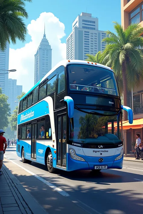 realistic blue and white double decker travel bus brazilian travel bus brazilian travel bus tinted glass