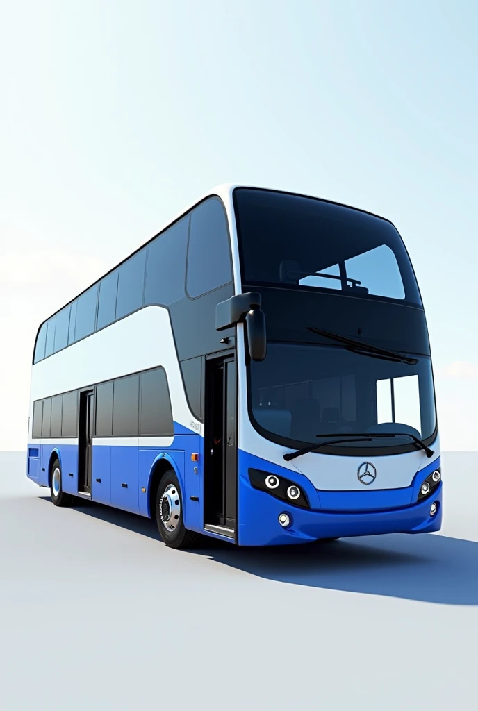 realistic blue and white double decker travel bus brazilian travel bus brazilian travel bus tinted windows no passengers and only the driver