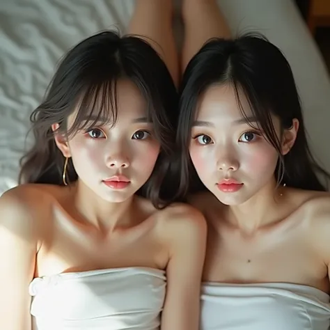 realistic photo, 2 Japanese Girls, bare, Lie on the bed, spread your legs., Detailed face and body, natural light, high resolution, photorealistic, (best quality,8ก,height,Masterpiece:1.2),Very detailed,(realistic,photorealistic,photo-realistic:1.37),reali...