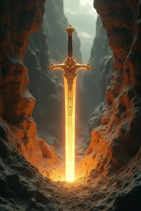 I want an epic image of the angel Michael&#39;s sword hidden in the earth 