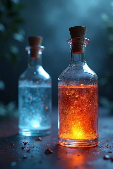 an image with a full potion and an empty one, both with the same bottle design
