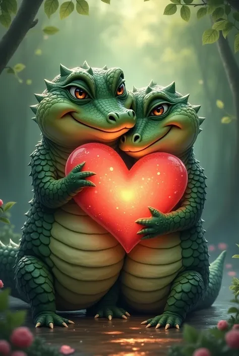 Alligator hugging a heart

