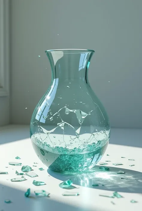 Broken Glass vase half filled with water 