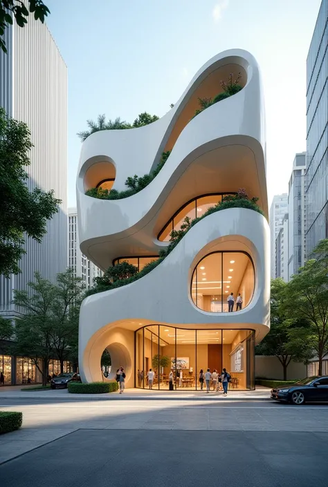 Create an urban clinic with curved facades