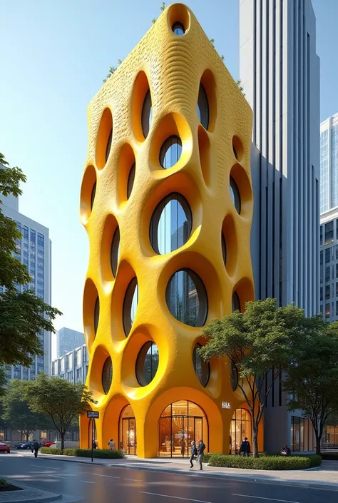 Create an urban clinic with facades shaped like corn kernels