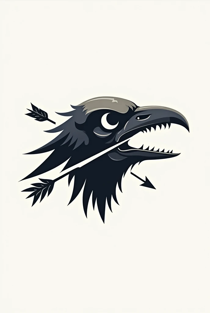 Crow skull logo in profile with open beak and an arrow through it 