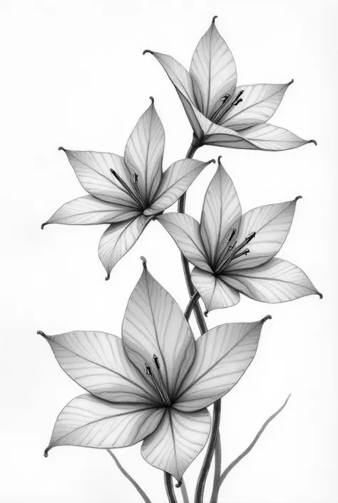 Flowers made of origami, drawn and in black and white