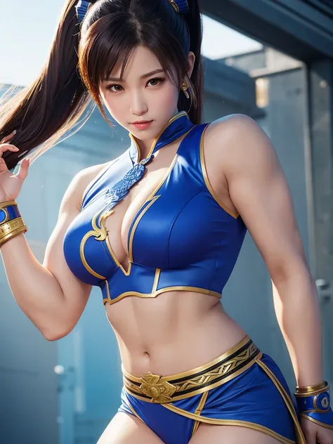 Masterpiece, best quality, ai-generated,official art,chun-li (1st costume),light muscular, 