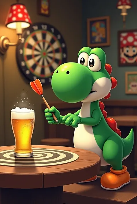 Yoshi Play Darts and Drink a Flensburger Edles Helles