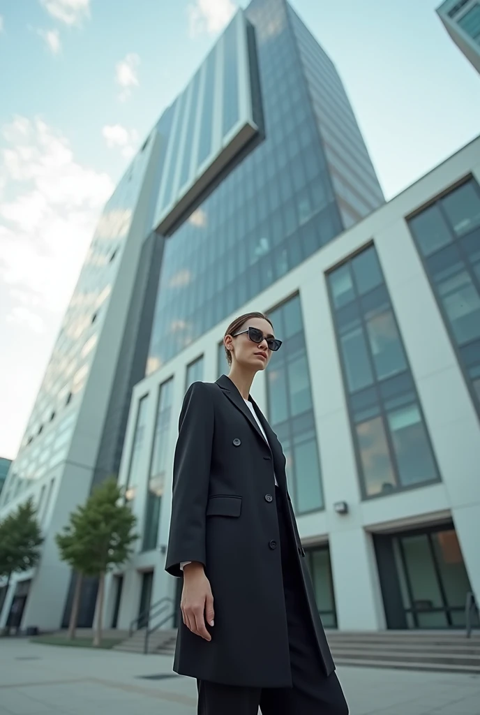 Modern aesthetic building and a stylish person