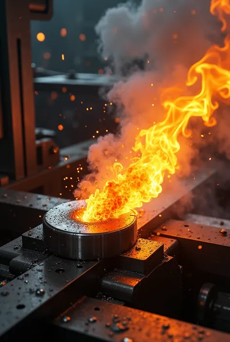 image of a 16 mm diameter milling tool catching fire during machining 