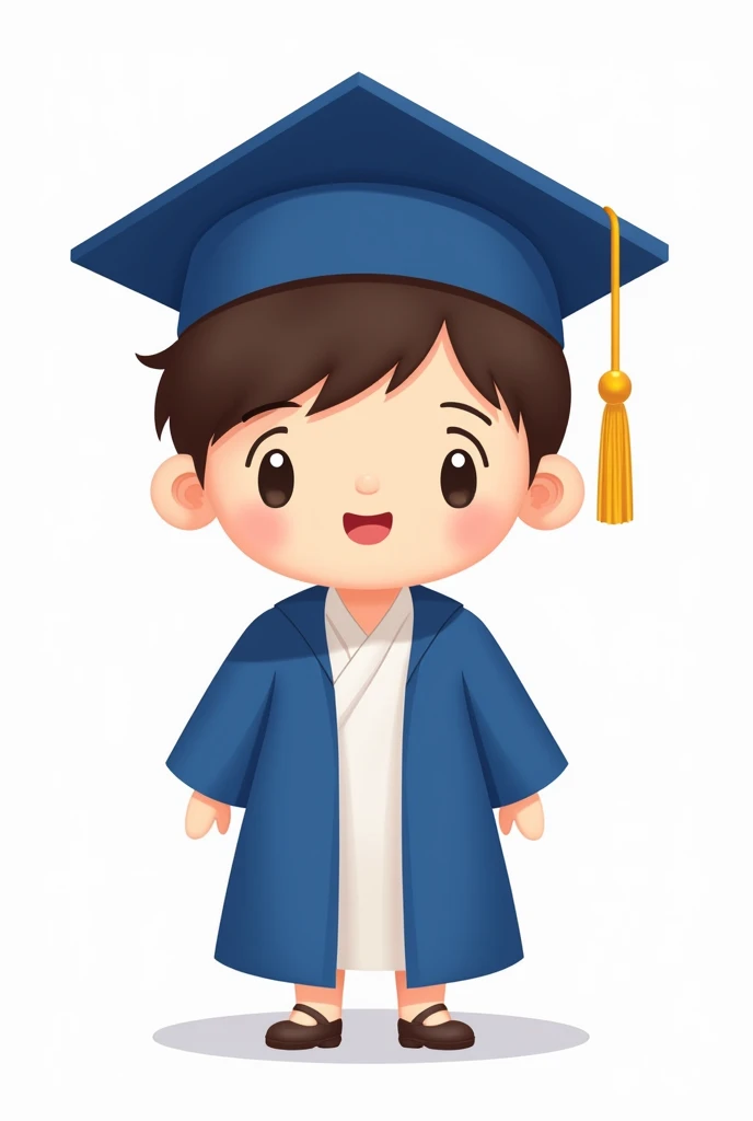 Boy in blue graduation gown and toga, chibi style. High resolution, White background