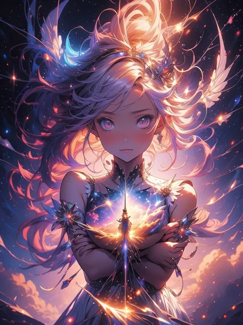 a picture taken from a digital painting of a girl in a dress, beautiful anime artwork, wearing a dress made of stars, beautiful anime art, makoto shinkai cyril rolando, magical dress, anime fantasy illustration, anime fantasy artwork, ethereal anime, anime...