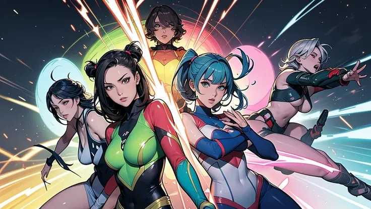 superrangers style, a brave and daring image of the seven-woman ranger team, each is decorated with the following vibrant colors...