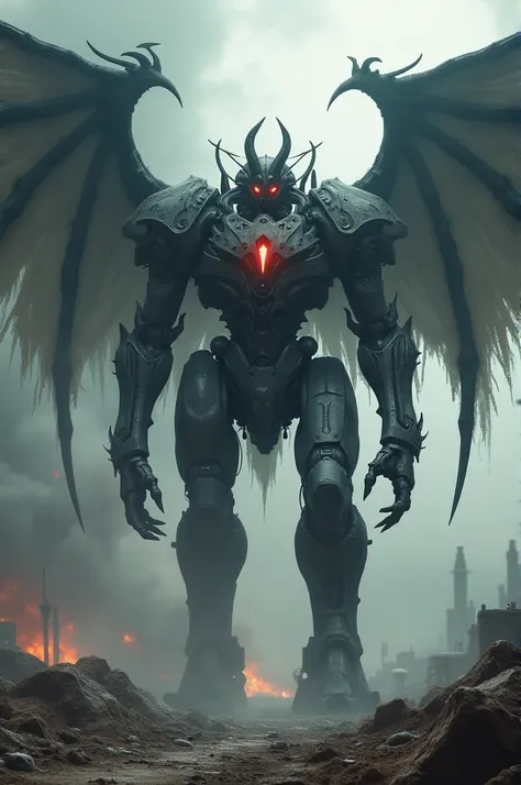 A giant robot possessed by a winged demon