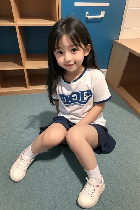 Cute and lovely elementary school first grade girl pretty face full body sitting down full picture little kid sexy naughty exposure