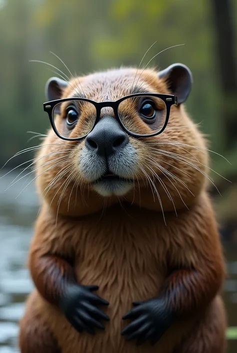 A beaver with a white man&#39;s face with grey hair and glasses