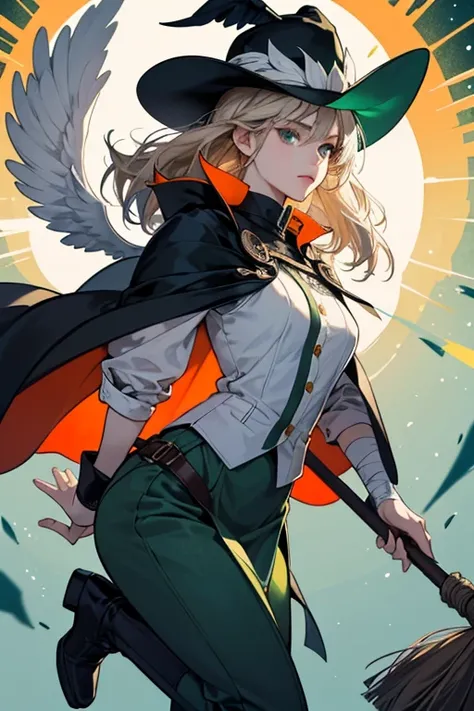 she generally wears dark green and orange in all of her appearances. Her hair is semi-short and a warm gray, with her hair obscuring his right eye. Her eye color is unknown, as she keeps her eyes shut at all times.

she wears a dark green cape with her sch...