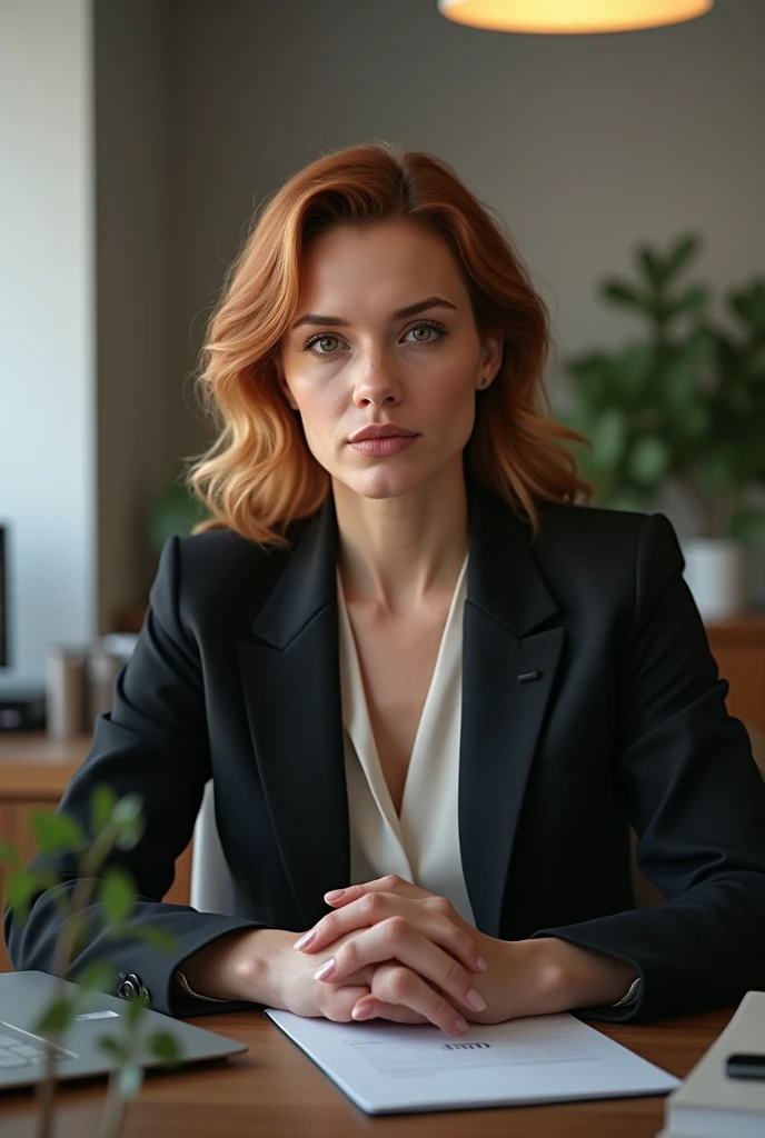 Scarlett Johansson in an office setting. 