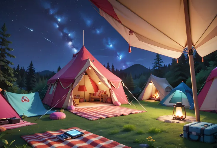 camping tent, night, masterpiece quality, ultra HD, 4K, best quality