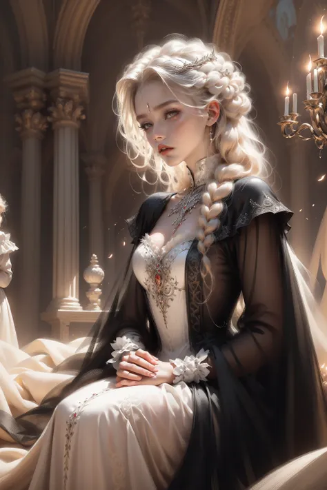 (Masterpiece - Ultra-detailed, very high resolution) Prepare to be enchanted by a true masterpiece that combines ultra-detailed art with high-resolution rendering. This work depicts a mesmerizing woman with very long blond hair (1.3) and captivating light ...