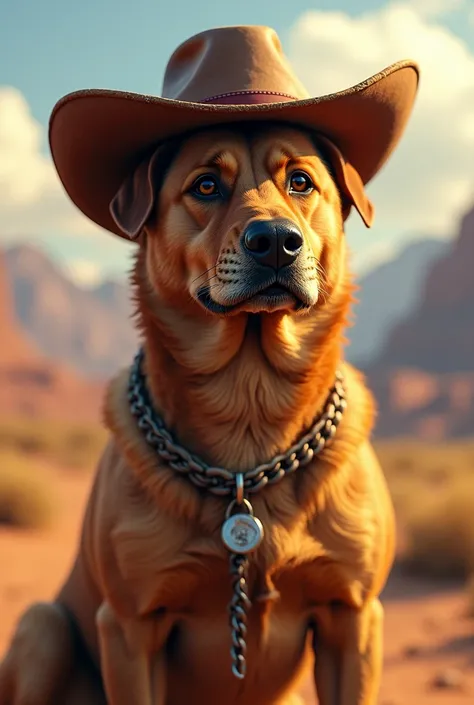 A dog with a cowboy hat 