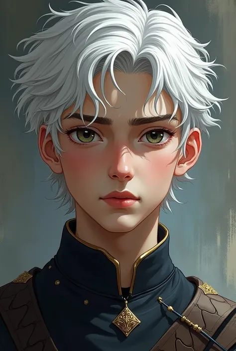 Create a realistic illustration of a boy with Targaryen and Baratheon blood, son of Daenerys Targaryen. He must have white hair with black highlights.