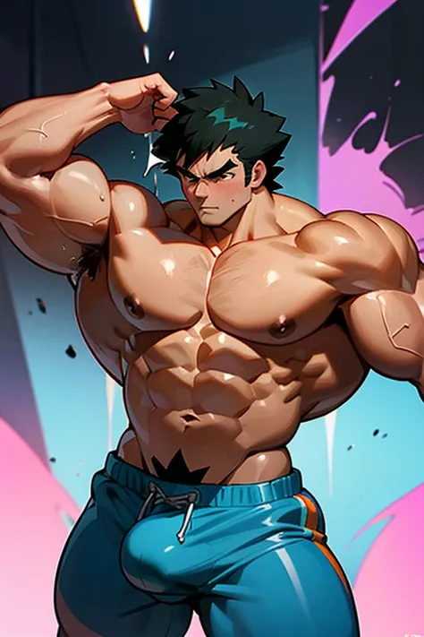 Ash Ketchum from Pokémon anime as a big dumb teenage muscular bodybuilder jock in a locker room flexing and staring blankly with mouth gaping open as his eyes glow under hypnosis as he repeats, "Big ... dumb ... big ... dumb... All I become, just big and d...