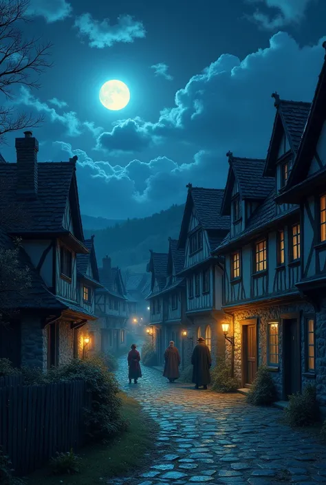 The quiet streets of the village at night, with a slight echo of voices telling the legend of Eleanor.