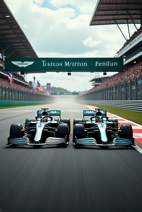 Formula 1 drivers from opposite sides, mercedes-benz e aston martin 